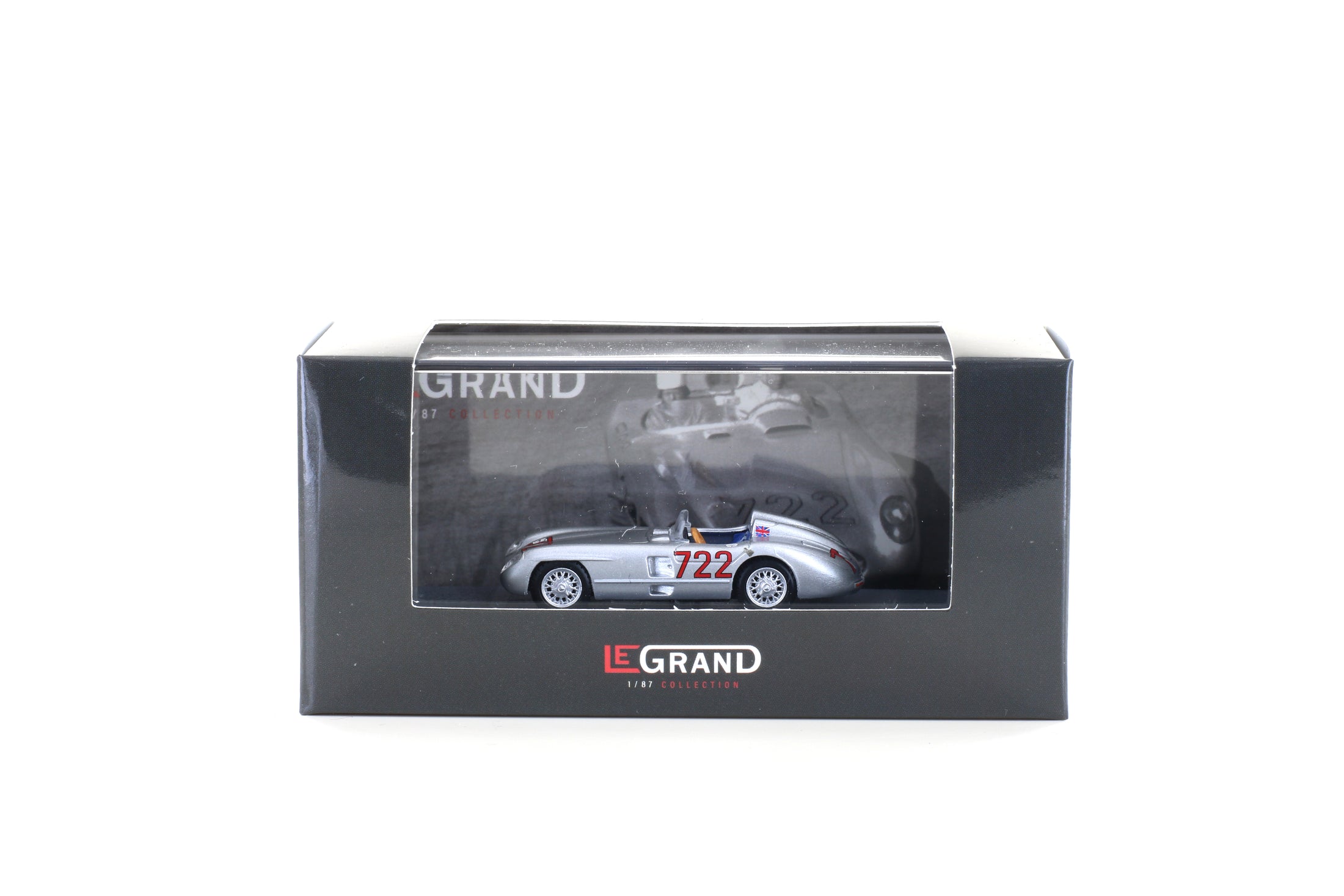 Mercedes Benz 300 SLR Roadster, n°722 argent, 2 béquilles, échelle 1/87