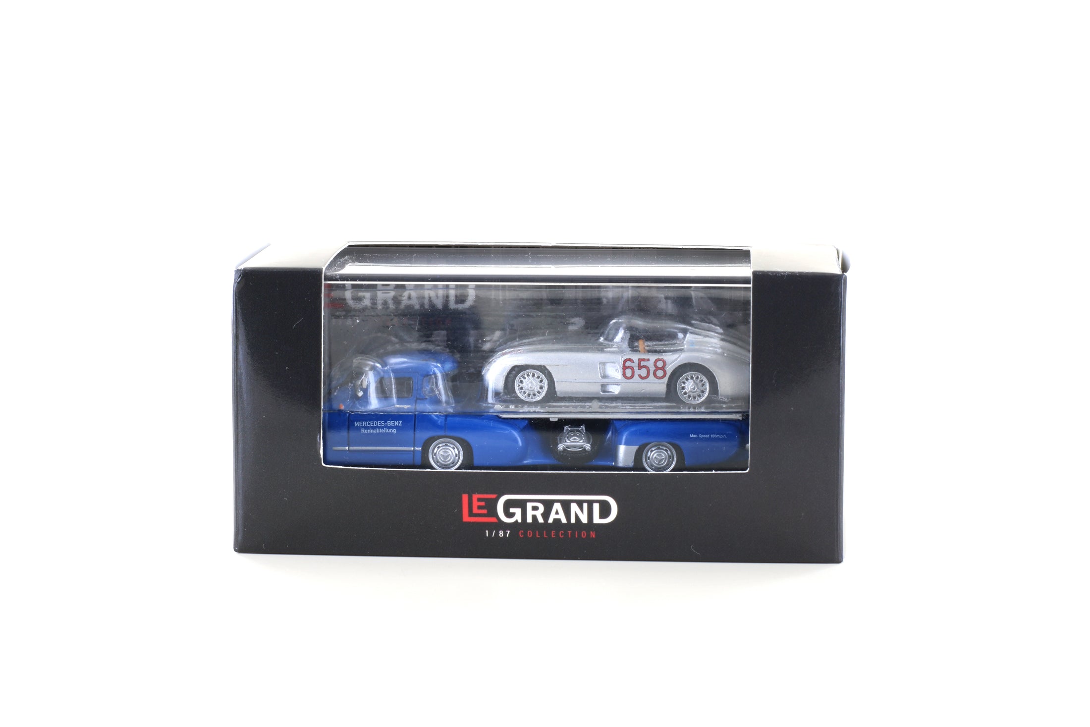 Transporteur Mercedes-Benz avec 300 SLR J.M. Fangio 658, échelle 1/87